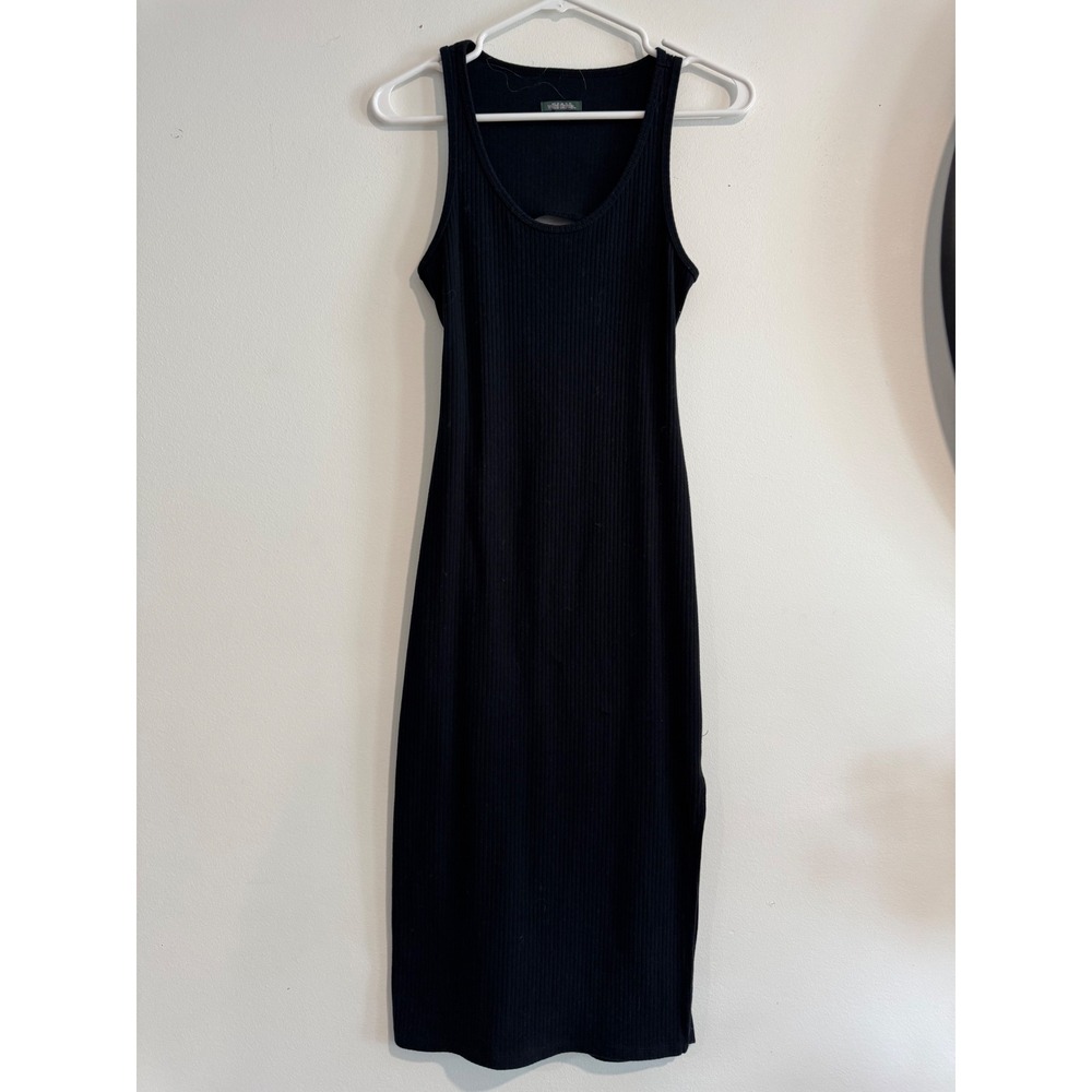 Wild Fable Ribbed Open Back Midi Dress Womens Black Cutout Side Slit